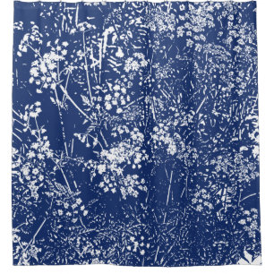 Cortina De Ducha Cow Parsley Cyanotype Style