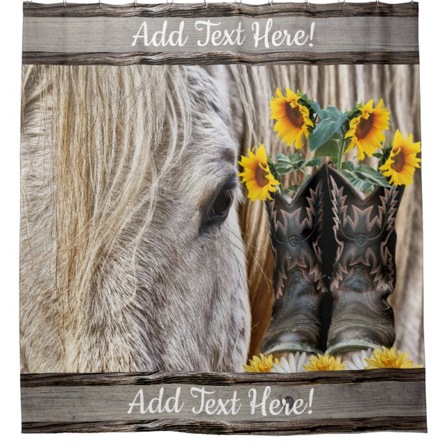 Cortina De Ducha Cowboy Boots Sunflowers Daisies (Anverso)
