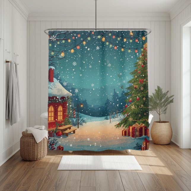 Cortina De Ducha Cozy Christmas Cabin with Snowy Winter Scene (Subido por el creador)