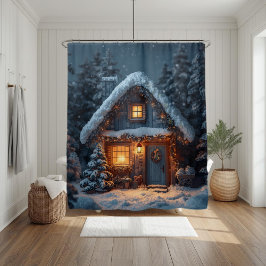 Cortina De Ducha Cozy Snowy Cabin Christmas Winter Forest