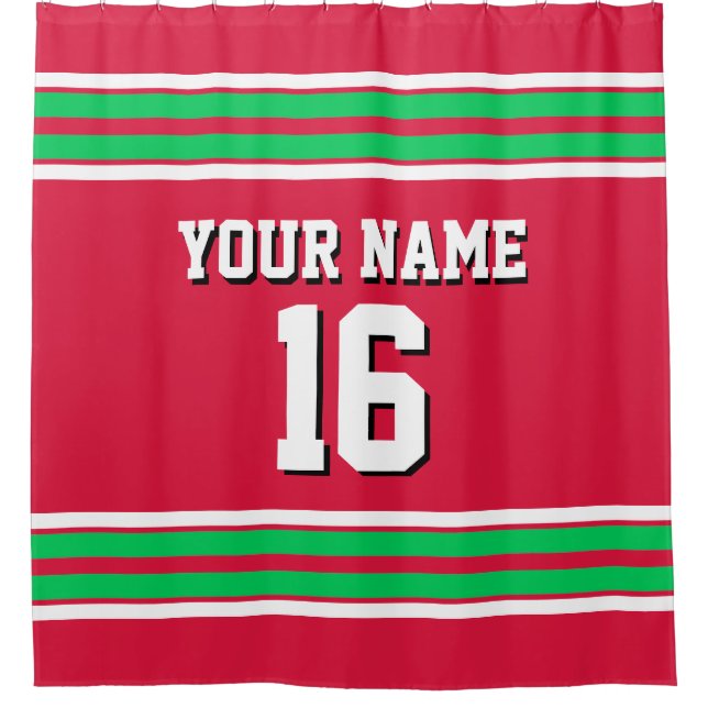 Cortina De Ducha Cranberry Red Emerald Green Stripes Sports Jersey (Anverso)