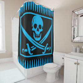 Cortina De Ducha Cráneo de Piratas Azul Artsy