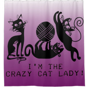 Cortina De Ducha Crazy Cat Lady Black Cats Con Yarn