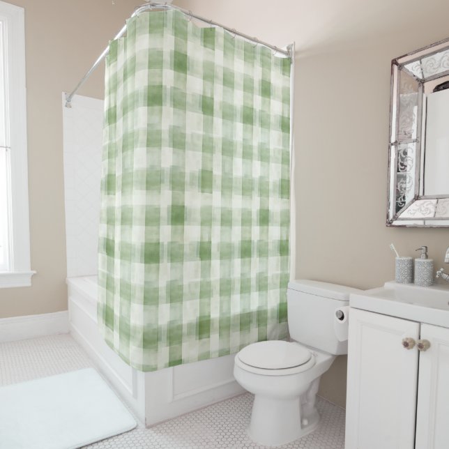 Cortina De Ducha Cream Green Plaid   (In situ)