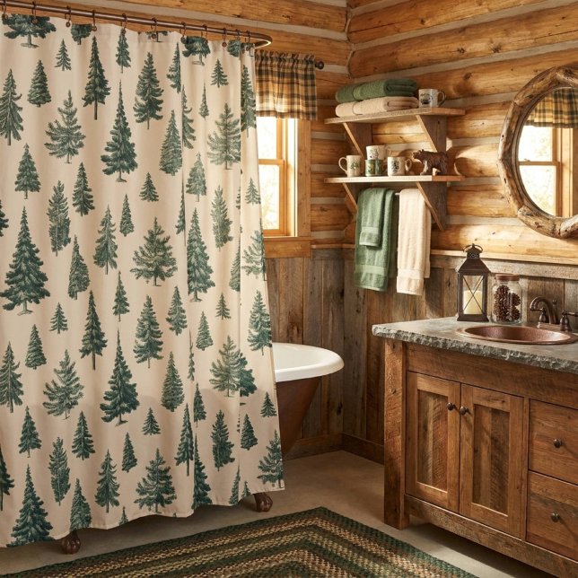 Cortina De Ducha Cream Rustic Forest Tree (Subido por el creador)