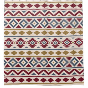 Cortina De Ducha Crema azul roja azteca del oro de la esencia III