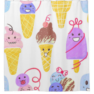Cortina De Ducha Cremas de hielo de Kawaii, lindo patrón sin costur