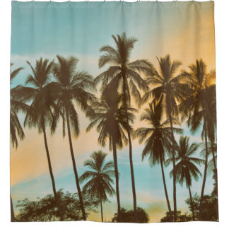 Cortina De Ducha Crepúsculo tropical: silueta de palma de coco