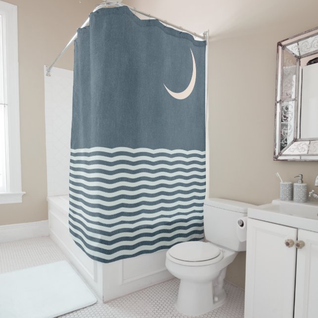 Cortina De Ducha Crescent Moon Ocean Midnight Navi Blue (In situ)