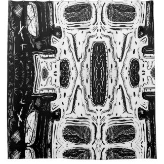 Cortina De Ducha Criatura Surrealista en Blanco y Negro con Lineart
