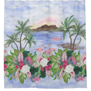 Cortina De Ducha Crímenes hawaianos: Patrón acuarela tropical