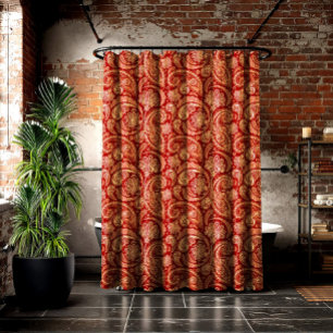 Cortina De Ducha Crimson Red And Beige Paisley