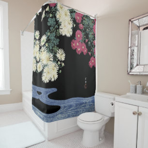 Cortina De Ducha Crisantemo, agua corriente, floral japonesa