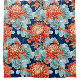 Cortina De Ducha Crisantemo, fondo de patrón de nube chino