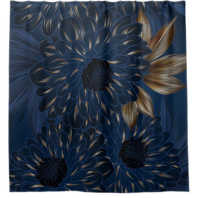 Cortina De Ducha Crisantemos dibujados a mano, elegante patrón flor (Anverso)