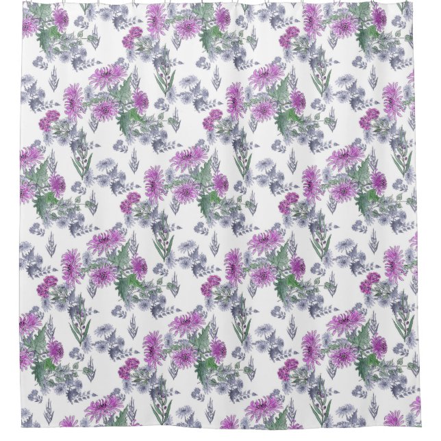 Cortina De Ducha Crisantemos lilas (Anverso)