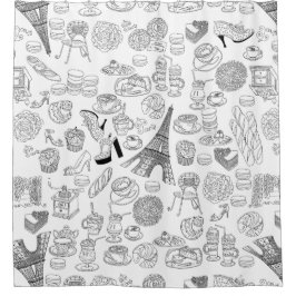 Cortina De Ducha croissants paris francia doodle de moda francés