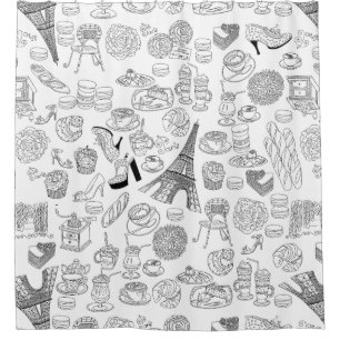 Cortina De Ducha croissants paris francia doodle de moda francés
