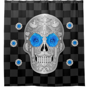 Cortina de ducha cromada Calavera (Rosa azul)