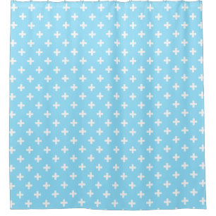 Cortina De Ducha Cruces de polka blanco sobre azul bebé