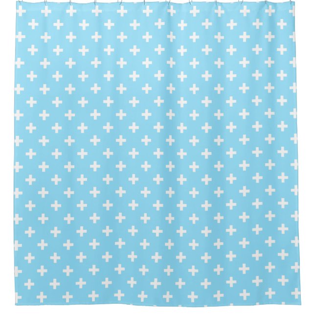 Cortina De Ducha Cruces de polka blanco sobre azul bebé (Anverso)