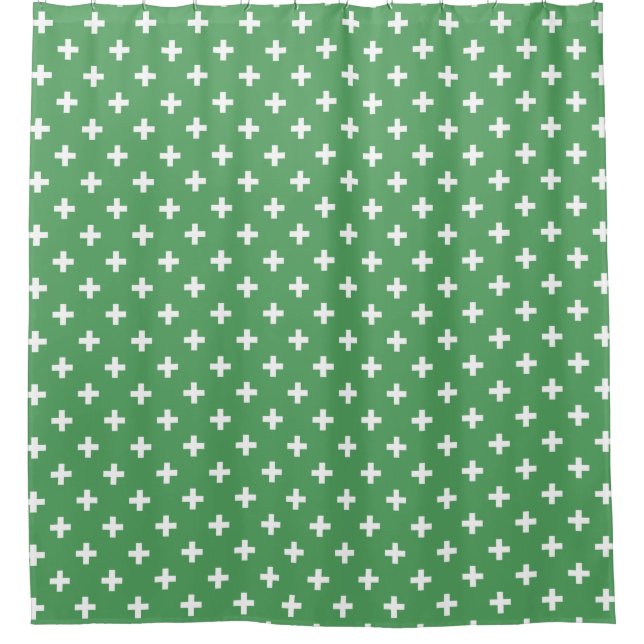 Cortina De Ducha Cruces de polka blanco sobre verde (Anverso)