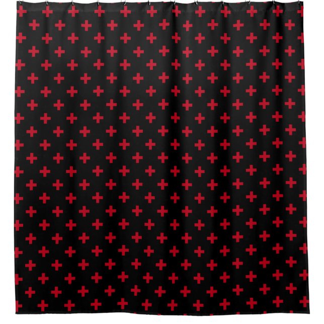 Cortina De Ducha Cruces de polka roja sobre negro (Anverso)