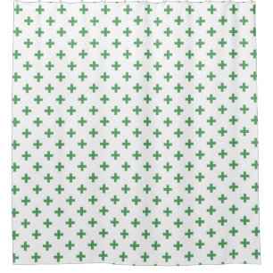 Cortina De Ducha Cruces de polka verde sobre blanco