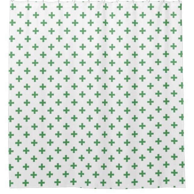 Cortina De Ducha Cruces de polka verde sobre blanco (Anverso)