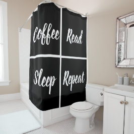 Cortina De Ducha Cuadrados Blanco Y Negro Con Palabras Graciosas