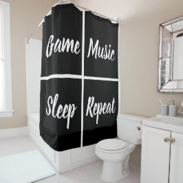 Cortina De Ducha Cuadrados Blanco Y Negro Con Palabras Graciosas