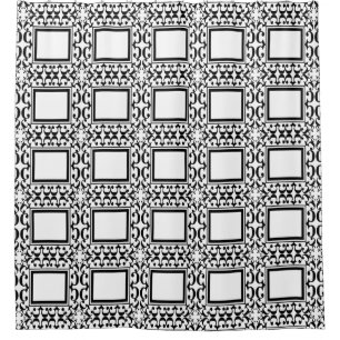 Cortina De Ducha Cuadrados blancos negros Ornate Curlicum Shower Co