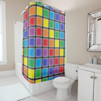Cortina De Ducha Cuadrados con arcoiris