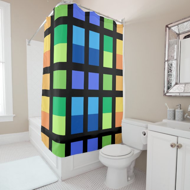 Cortina De Ducha Cuadrados mínimos azules verdes (In situ)