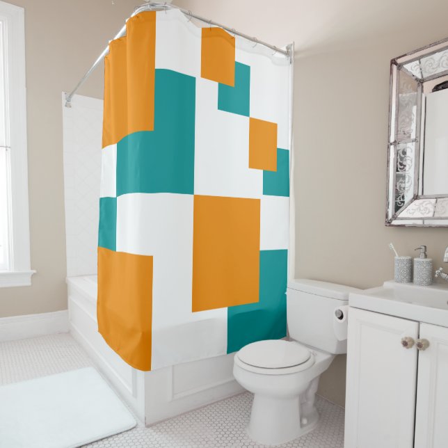 Cortina De Ducha cuadrados mínimos verde azulados y tangarinos (In situ)