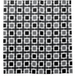 Cortina De Ducha Cuadrados retro gris, negro y blanco