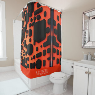 Cortina De Ducha Cuadrados y círculos modelo urbano 3D Naranja