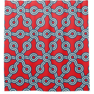 Cortina De Ducha Cuadrícula hexagonal, azul rojo, patrón geométrico