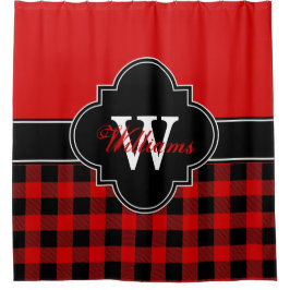 Cortina De Ducha Cuadro Búfalo Rojo Negro 1ICBR Monograma