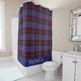 Cortina De Ducha Cuadro de búfalo azul marino rojo monograma nombre