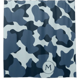 Cortina De Ducha Cuadros de vaca grandes de monograma azul