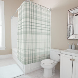 Cortina De Ducha Cuadros Verdes Beige Neutros