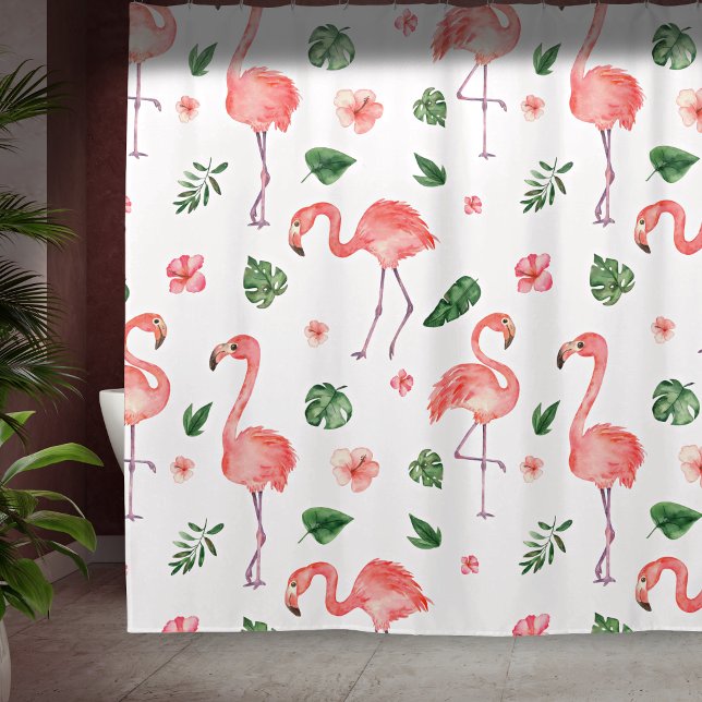 Cortina De Ducha Cuarto de baño Trópico De Patrón Flamingo Rosa (Subido por el creador)