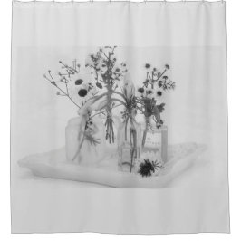 Cortina De Ducha Cuatro Botellas Y Flores Blancas