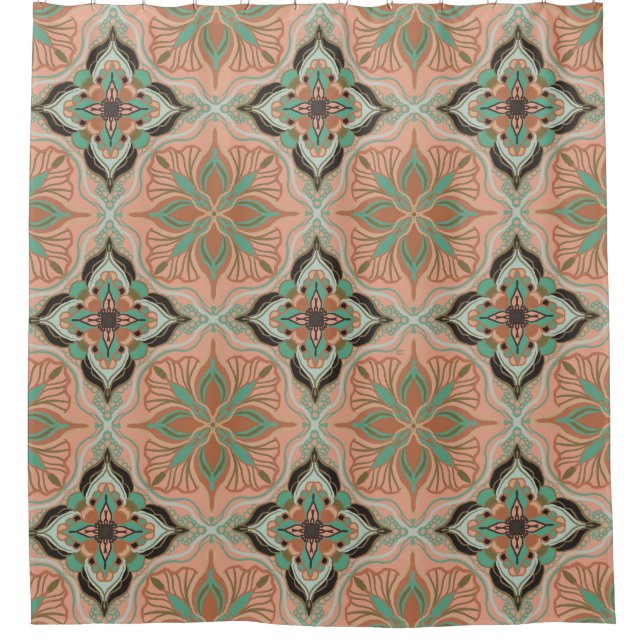 Cortina De Ducha Cubierta floral rosa marroquí acuarela (Anverso)