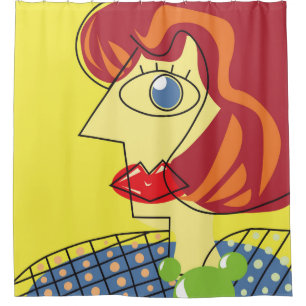 Cortina De Ducha Cubismo colorido: arte retrato femenino.