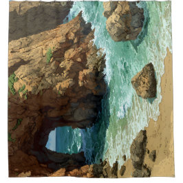 Cortina De Ducha Cueva de arte pixelada en la playa