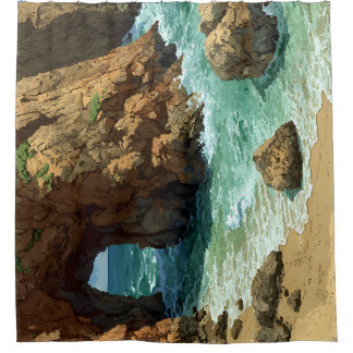 Cortina De Ducha Cueva de arte pixelada en la playa