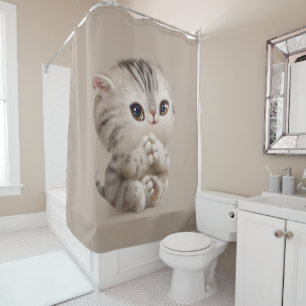 Cortina De Ducha Cuidado Kitten Cat Kitty Cat Watercolor Tan Ducha