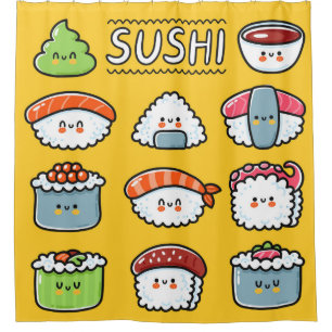 Cortina De Ducha Curioso y feliz sushi maki rolls personalizado sin